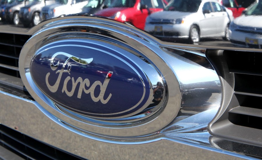 a photo of a Ford sign on a car