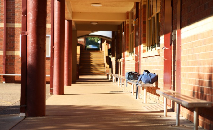 an empty school corridor outside