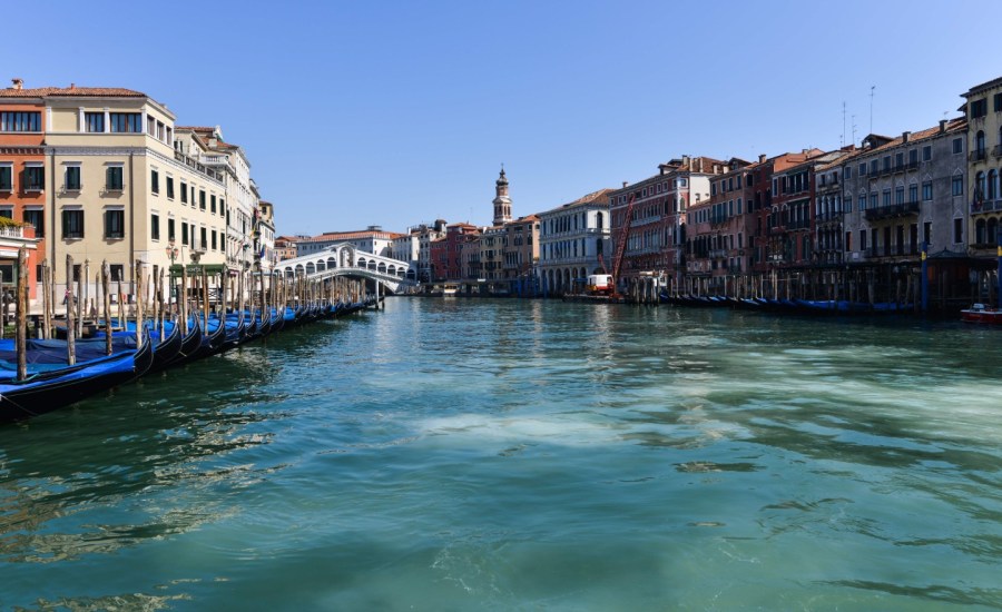 a clear waterway in venice, italy