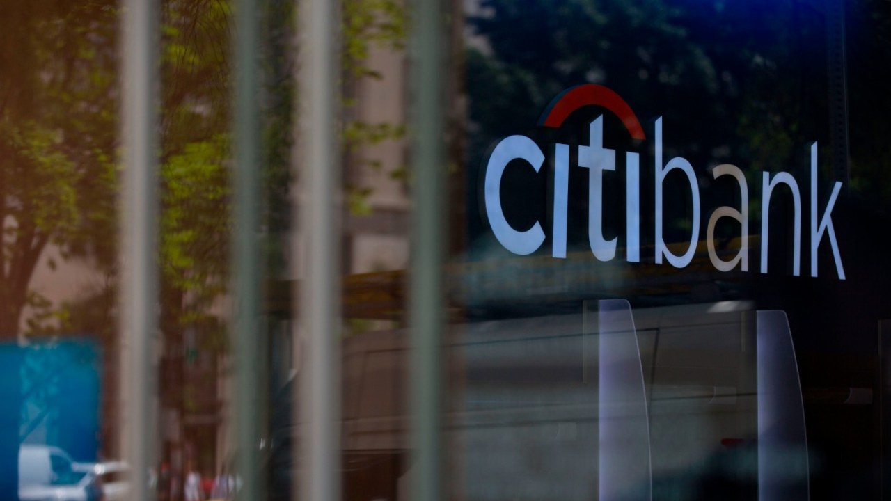 the Citibank logo is seen inside a branch in Washington, DC