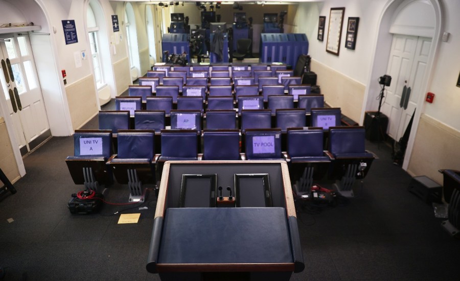 The James Brady Press Briefing Room sits empty