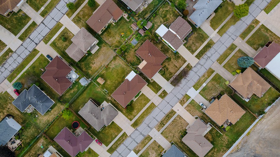 Aerial view of houses in a neighborhood