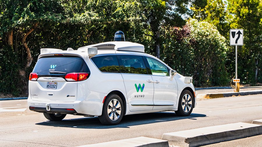 Waymo self driving car performing tests on a street in Silicon Valley