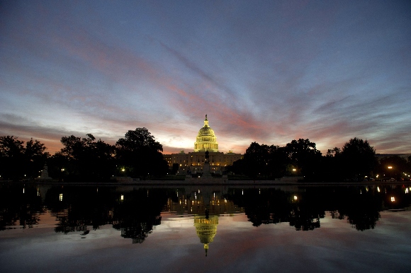 The U.S. Capitol at sunrise