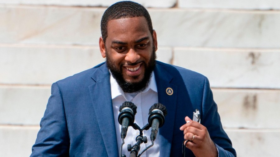 Kentucky progressive Charles Booker speaks during the "Commitment March: Get Your Knee Off Our Necks" protest against racism and police brutality in 2020 in Washington, DC.