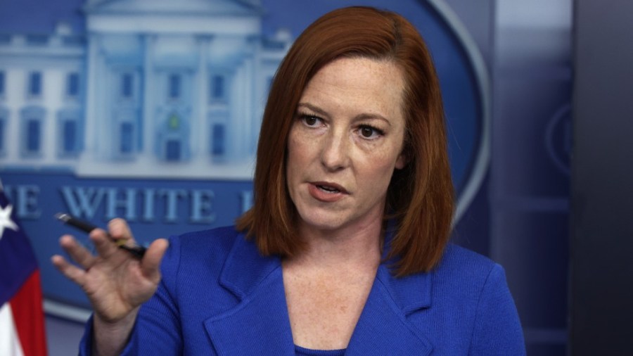 Biden press secretary Jen Psaki speaks with reporters at the White House