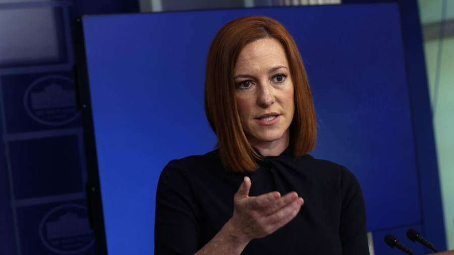 Biden press secretary Jen Psaki speaks with reporters at the White House