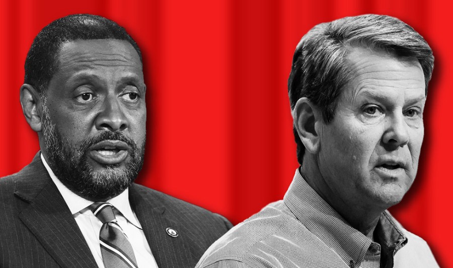 Photo illustration of Vernon Jones and Brian Kemp