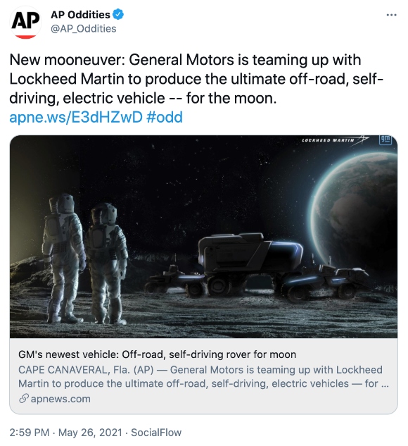 General Motors is teaming up with Lockheed Martin to produce the ultimate off-road, self-driving, electric vehicle -- for the moon