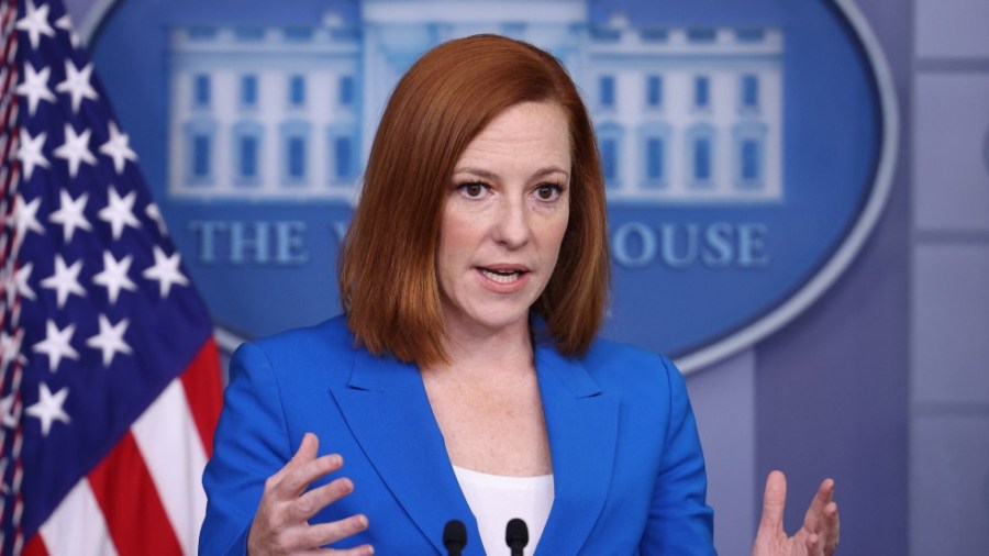 Biden press secretary Jen Psaki speaks with reporters at the White House