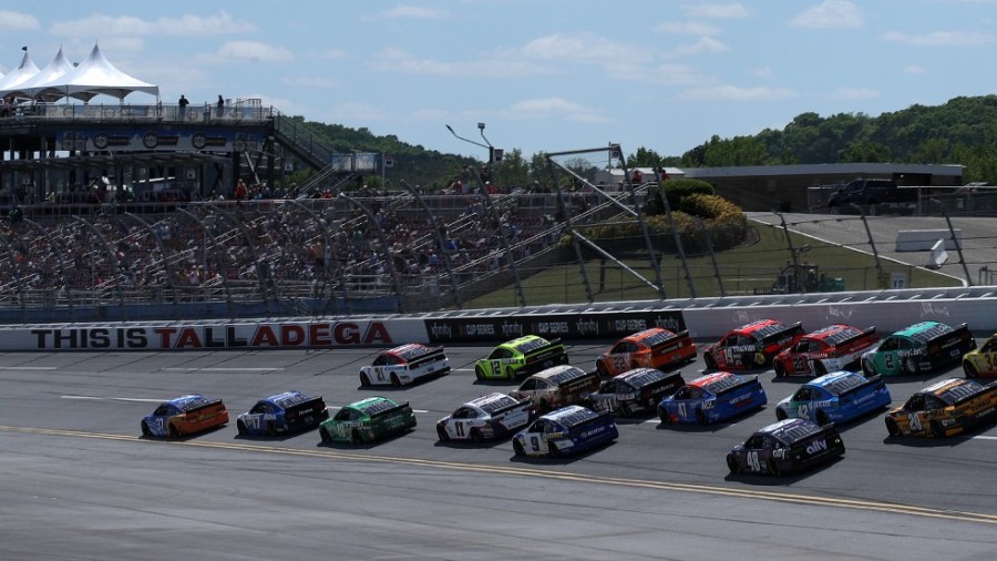 Cars race during the NASCAR Cup Series GEICO 500 at Talladega Superspeedway in Alabama