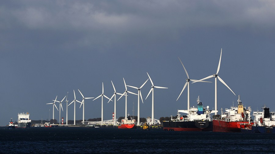 Wind turbines near water