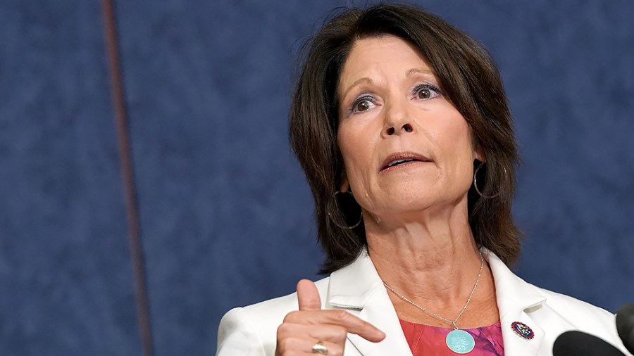 Rep. Cheri Bustos (D-Ill.) addresses reporters during a press conference on July 14 to discuss bipartisan legislation to end forced arbitration clauses.