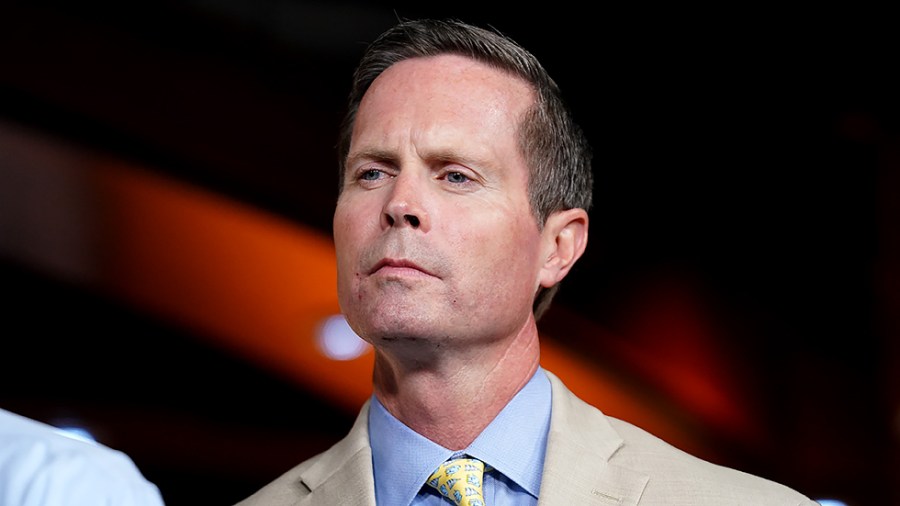 Rep. Rodney Davis (R-Ill.) is seen during a press conference on Wednesday, July 21, 2021 regarding Speaker Nancy Pelosi (D-Calif.) removing Reps. Jim Jordan (R-Ohio) and Jim Banks (R-Ind.) off of the January 6 Select Committee.