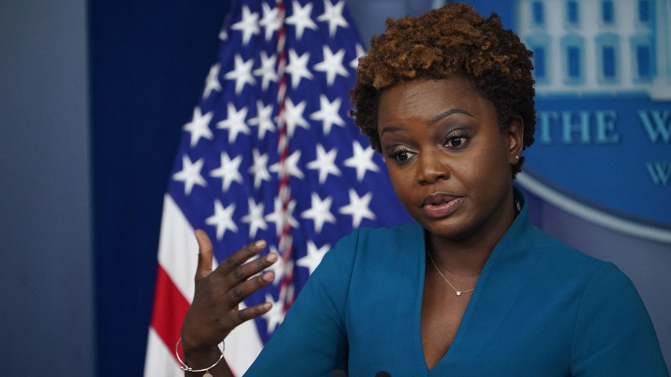 White House principal deputy press secretary Karine Jean-Pierre speaks with reporters