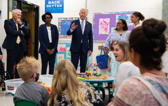 President Biden tours a childhood development center at McHenry County College in Crystal Lake, Illinois