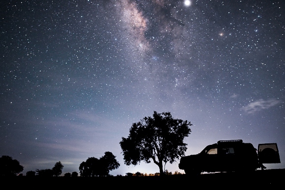 This long-exposure photograph shows the Milky Way in the sky above Mandalay, central Myanmar