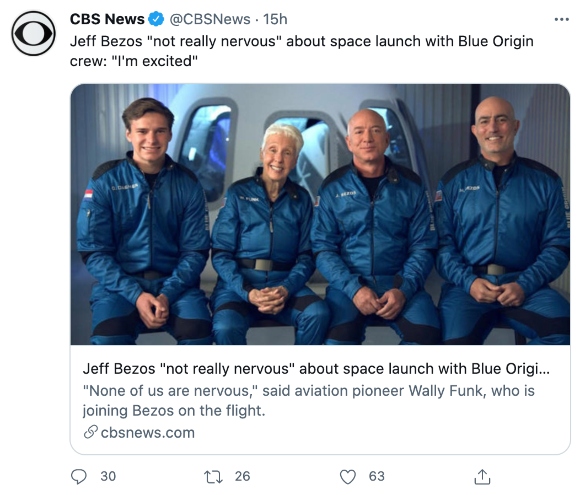 Jeff Bezos discusses space launch with Blue Origin crew