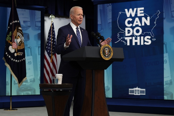 President Joe Biden speaks during an event on COVID-19 response and the vaccination program