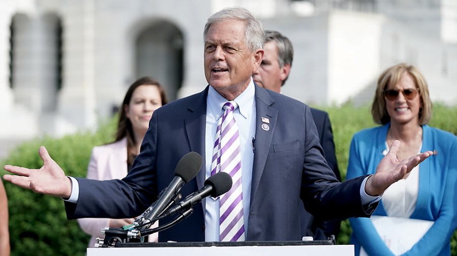 Rep. Ralph Norman (R-S.C.) addresses reporters during a press conference on July 1 to introduce legislation to limit Facebook CEO Mark Zuckerberg's donations.