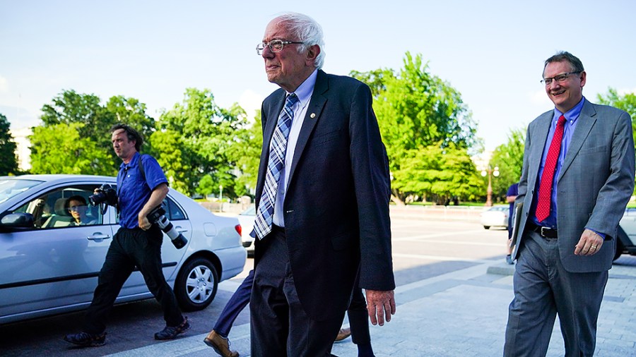 Sen. Bernie Sanders (I-Vt.) arrives to the Capitol for the first vote of the week on July 12