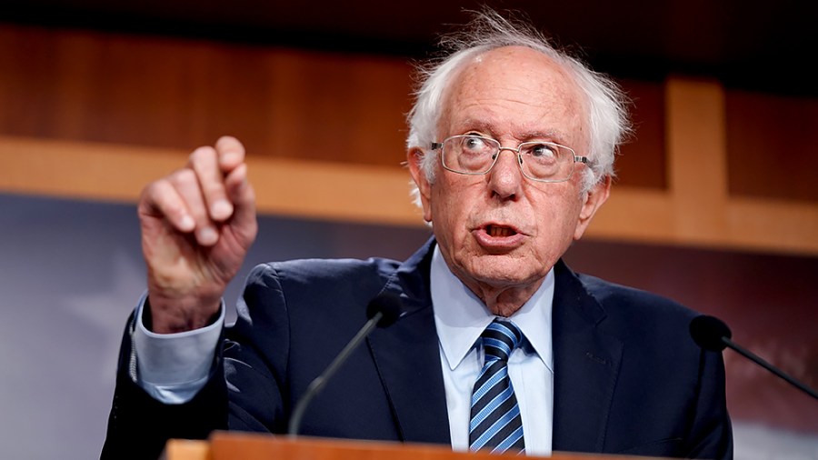 Sen. Bernie Sanders (I-Vt.) addresses reporters during a press conference on Tuesday, July 20, 2021 to discuss the National Security Powers Act.