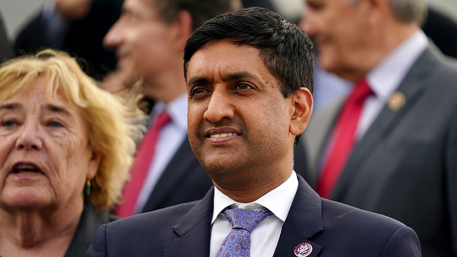 Rep. Ro Khanna (D-Calif.) is seen as members Congressional Progressive Caucus take a photo outside the House Chamber on Monday, July 19, 2021.