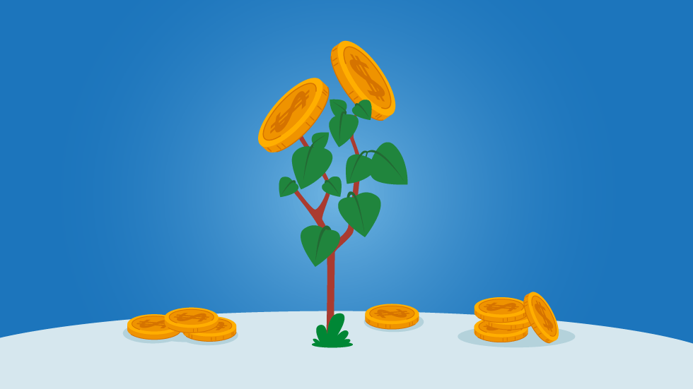 An illustration of money growing on a plant