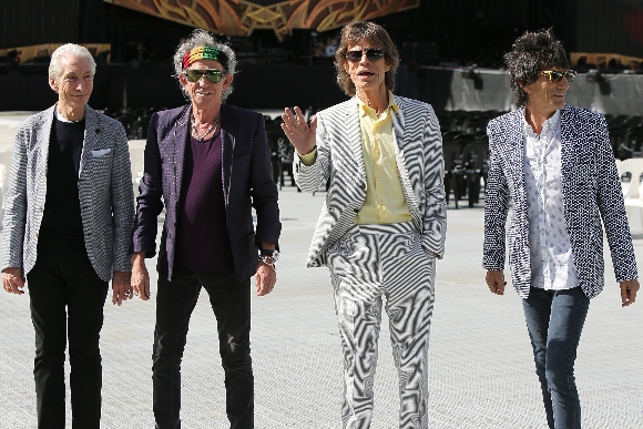 Charlie Watts, Keith Richards, Mick Jagger and Ronnie Wood of the Rolling Stones pose for the media