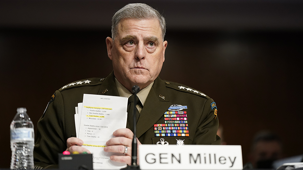 Chairman of the Joint Chiefs of Staff Gen. M Milley attends a Senate Armed Services Committee hearing on the conclusion of military operations in Afghanistan and plans for future counterterrorism operations, Tuesday, Sept. 28, 2021.