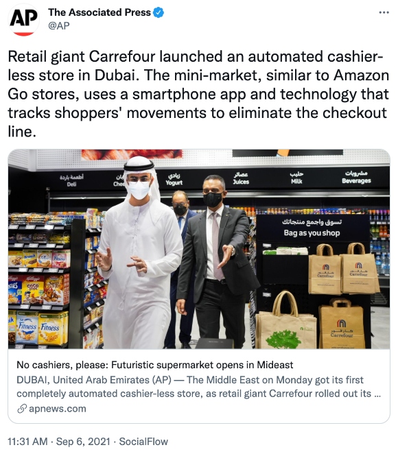 Retail giant Carrefour launched an automated cashier-less store in Dubai.