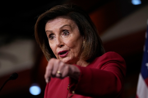 Speaker Nancy Pelosi (D-Calif.) answers a reporter's question