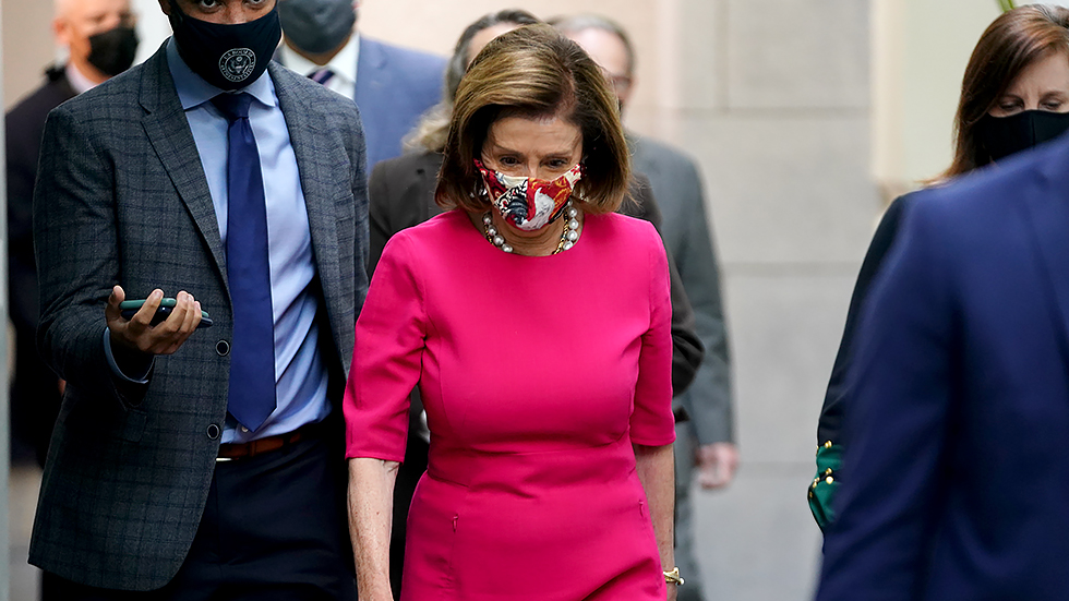 Speaker Nancy Pelosi (D-Calif.) arrives for a closed-door Democratic caucus meeting on Tuesday, September 28, 2021.