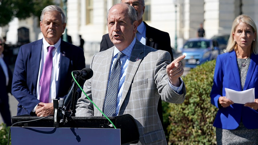 Rep. Dan Bishop (R-N.C.) addresses reporters during a press conference on Wednesday, September 29, 2021 to introduce the Defending Students' Civil Rights Act to stop Critical Race Theory teaching in schools.