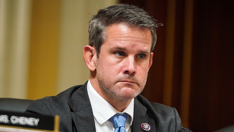 Rep. Adam Kinzinger (R-Ill.) is seen during a Jan. 6 House Select Committee hearing to consider holding former Trump White House chief strategist Stephen Bannon in contempt of Congress on Tuesday, October 19, 2021.