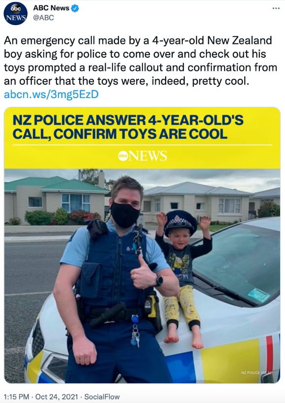 New Zealand police answer 4-year-old's call