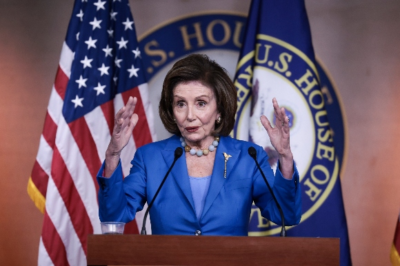 Speaker Nancy Pelosi (D-CA) gestures as she speaks at a news conference