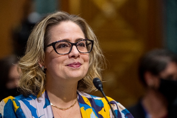 U.S. Sen. Kyrsten Sinema (D-AZ) speaks during a United States Senate Committee on Finance hearing