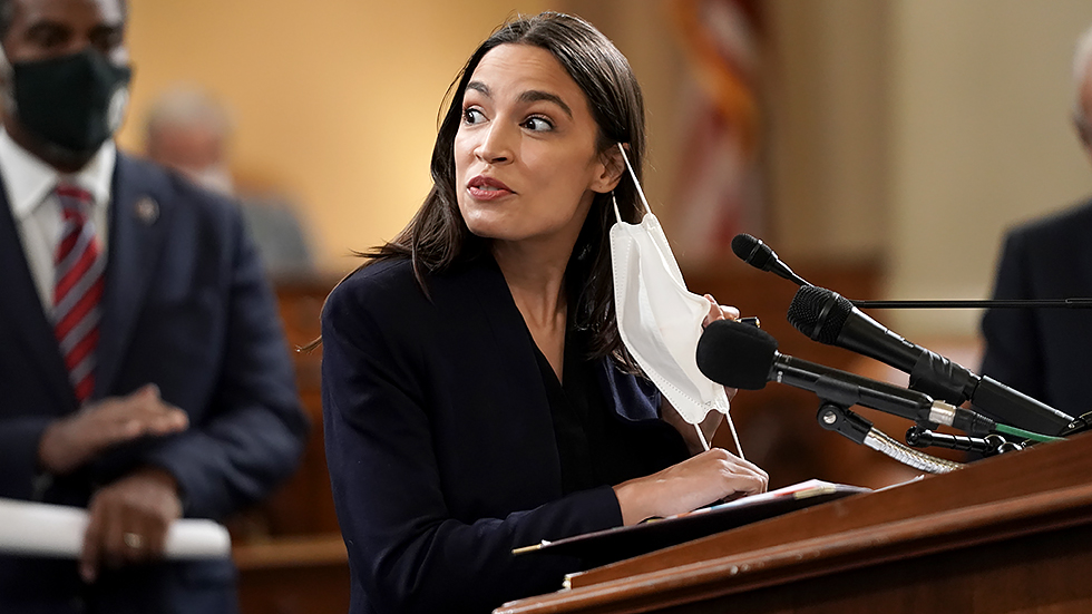 Rep. A Ocasio-Cortez (D-N.Y.) addresses reporters during a press conference on Tuesday, October 26, 2021 to introduce the Secure 2100 Act to strengthen Social Security for future generations.