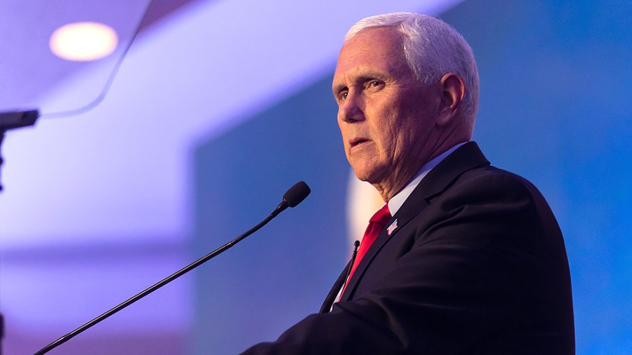 Former Vice President Mike Pence during the 2021 Free Iran Summit in Washington, D.C. on Oct. 28, 2021.