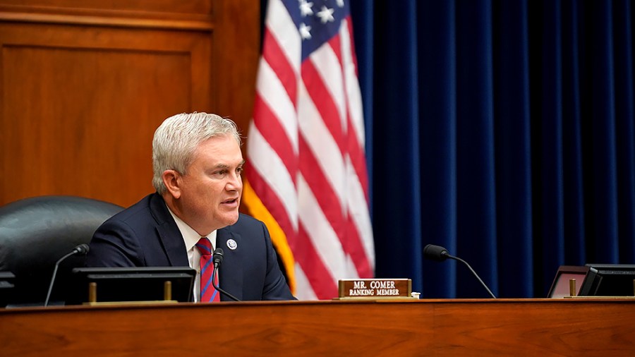 Rep. James Comer (R-Ky.) gives an opening statement during a House Oversight and Government Reform Committee hearing on Tuesday, November 16, 2021 to discuss combating ransomware attacks.