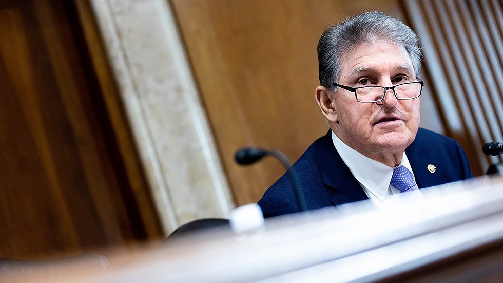 Sen. J Manchin (D-W.Va.) chairs a committee hearing in the Dirksen Senate Office Building on Nov. 16, 2021.