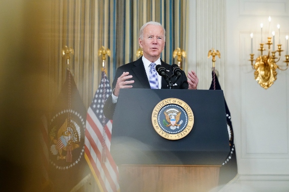 President Joe Biden speaks about the bipartisan infrastructure bill