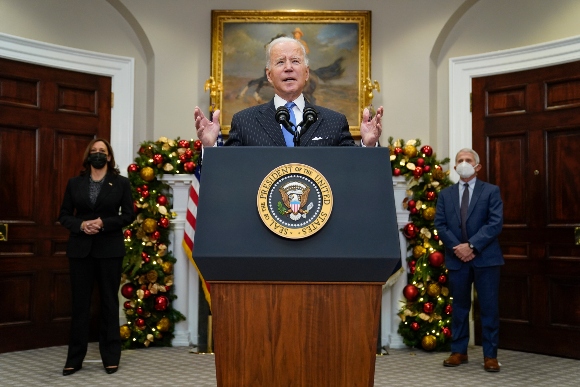 President Joe Biden speaks about the COVID-19 variant named omicron