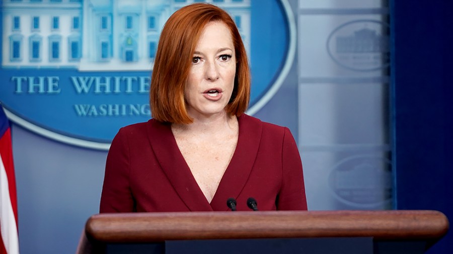 White House press secretary Jen Psaki addresses reporters during the daily briefing at the White House on Monday, November 15, 2021.