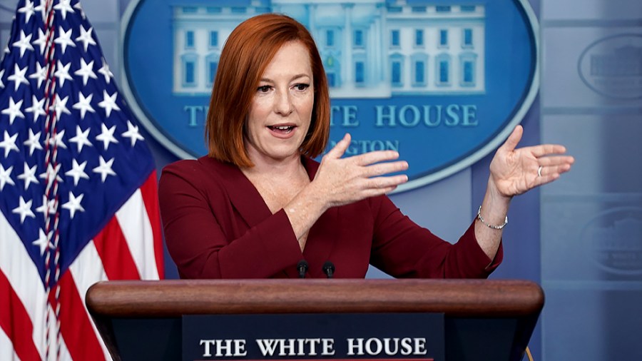 White House press secretary Jen Psaki addresses reporters during the daily briefing at the White House on Monday, November 15, 2021.