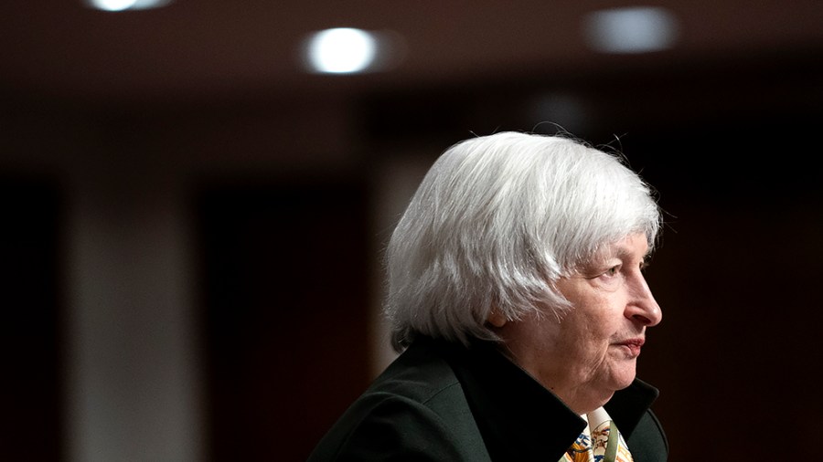 Treasury Secretary Janet Yellen is seen during a Senate Banking, Housing, and Urban Affairs Committee hearing to discuss oversight of the Department of Treasury and Federal Reserve over the CARES Act on Tuesday, November 30, 2021.