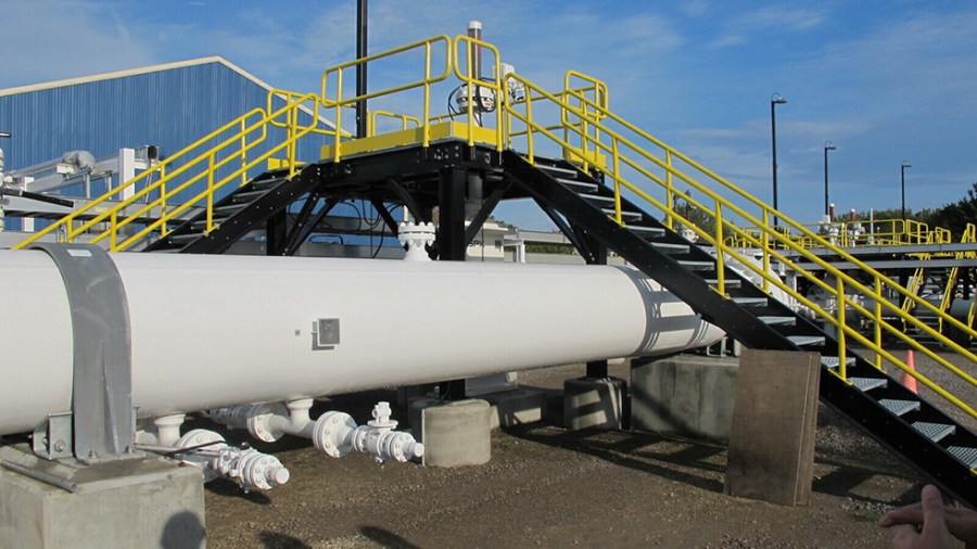 Line 5 pipeline, as seen from an aboveground section at Mackinaw City