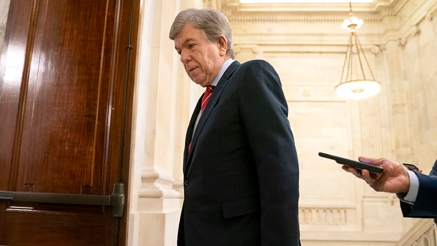 Sen. Roy Blunt (R-Mo.) arrives for the weekly Senate Republican policy luncheon on Tuesday, January 4, 2022.