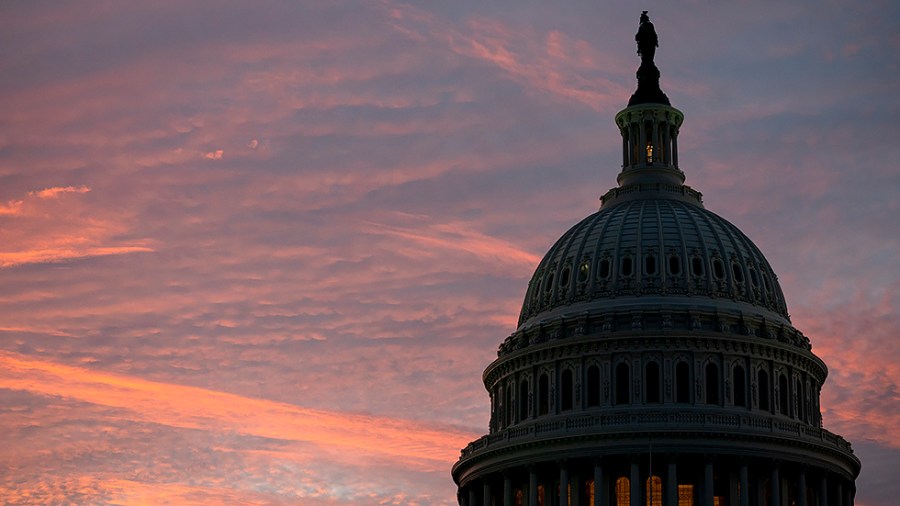 The Capitol is seen from the East Front Plaza during sunset on Wednesday, January 5, 2022.